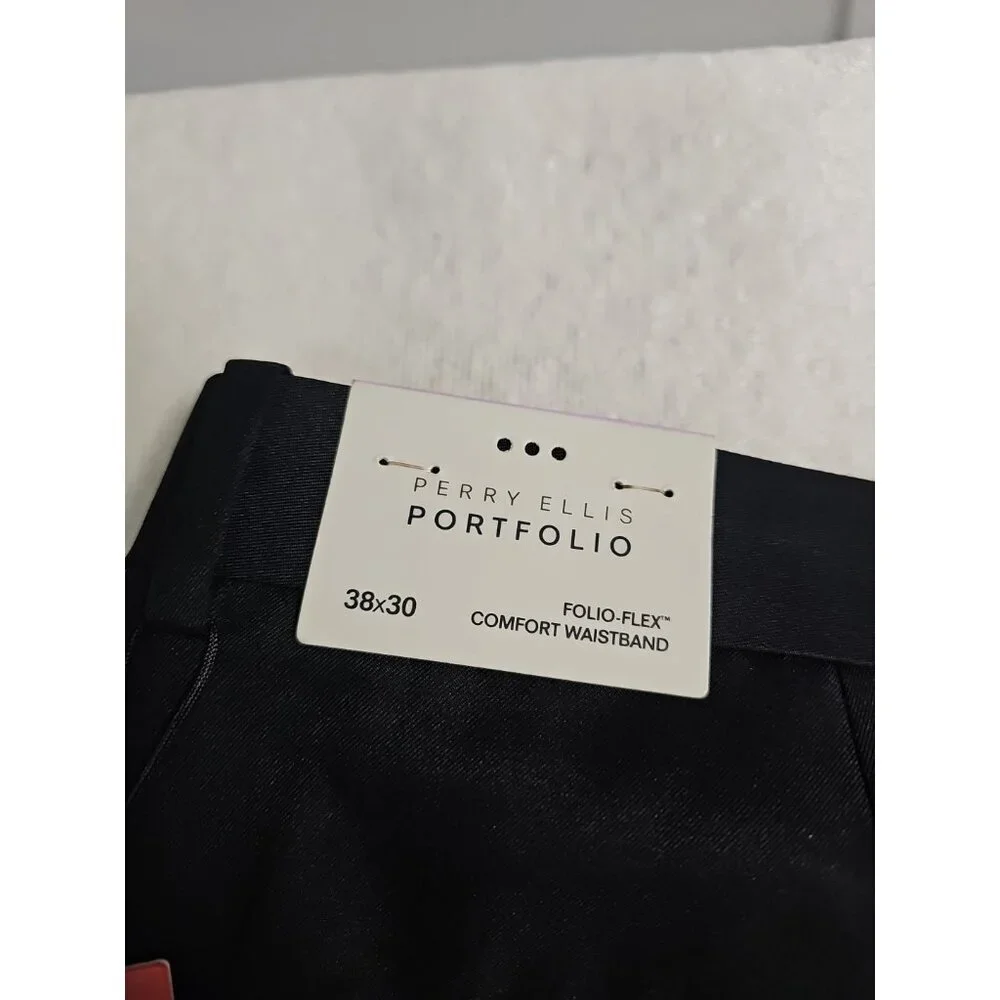 Perry Ellis‎ Portfolio Pants Mens 38x30  Black Modern Fit Luxury Performance New